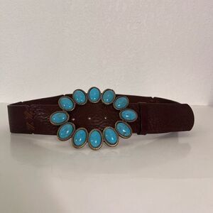 WCM New York Dark Brown Leather Turquoise Circle Belt